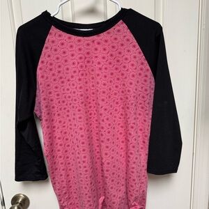 LuLaRoe Pink and Black Long Sleeve Tee Raglan Style